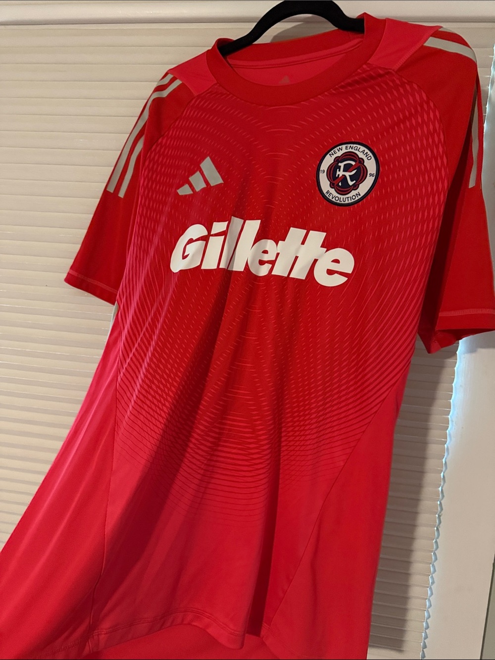 adidas Red New England Revolution Men's Soccer Jersey with White Logos